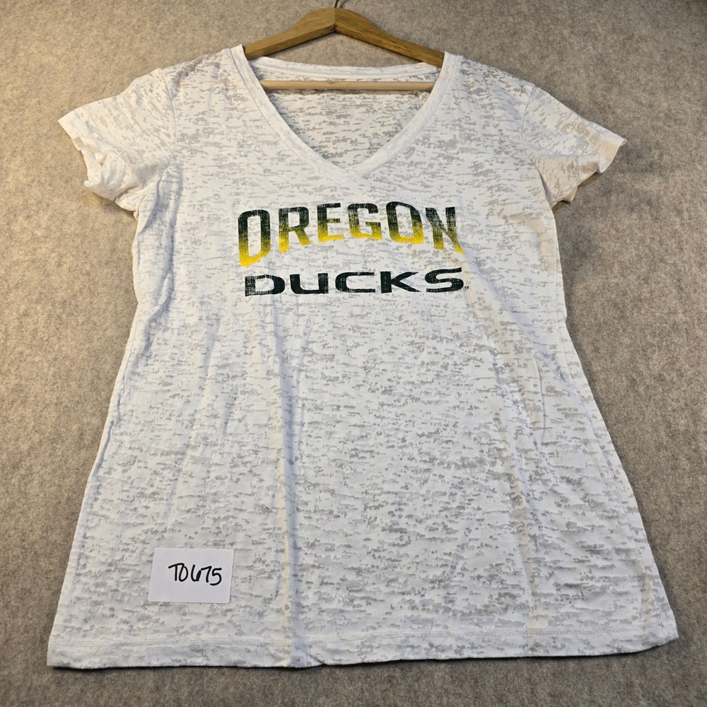 Colosseum Oregon Ducks Womens Large White Burnout V-Neck T-Shirt NCAA Fan Gear